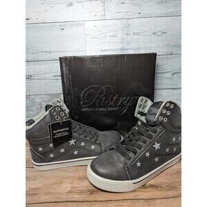 Girls Size 3Y Pastry Pop Tart Star Hightop Shoes Kids Black/Silver PK193030 NEW